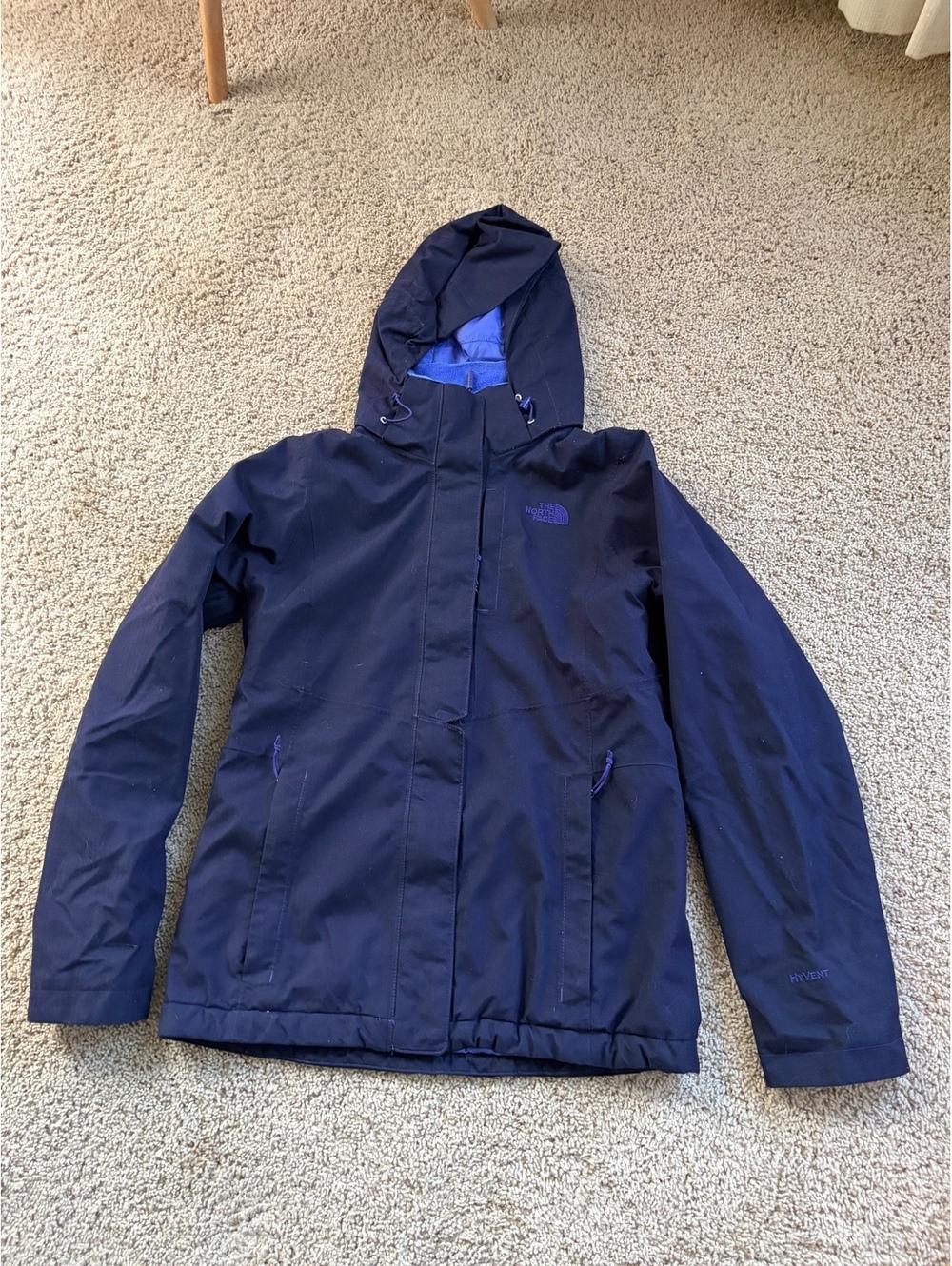 The NORTH FACE Hyvent Purple Hooded Fleece Lined Sweater Jacket Women's Small